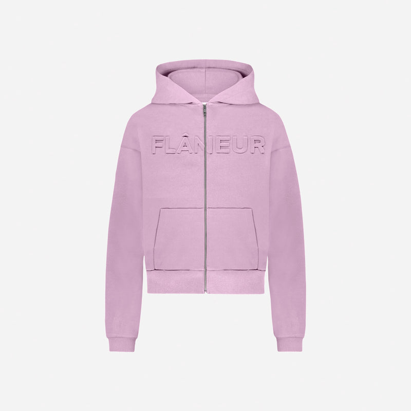 Embossed Zip-Up Hoodie | Mauve