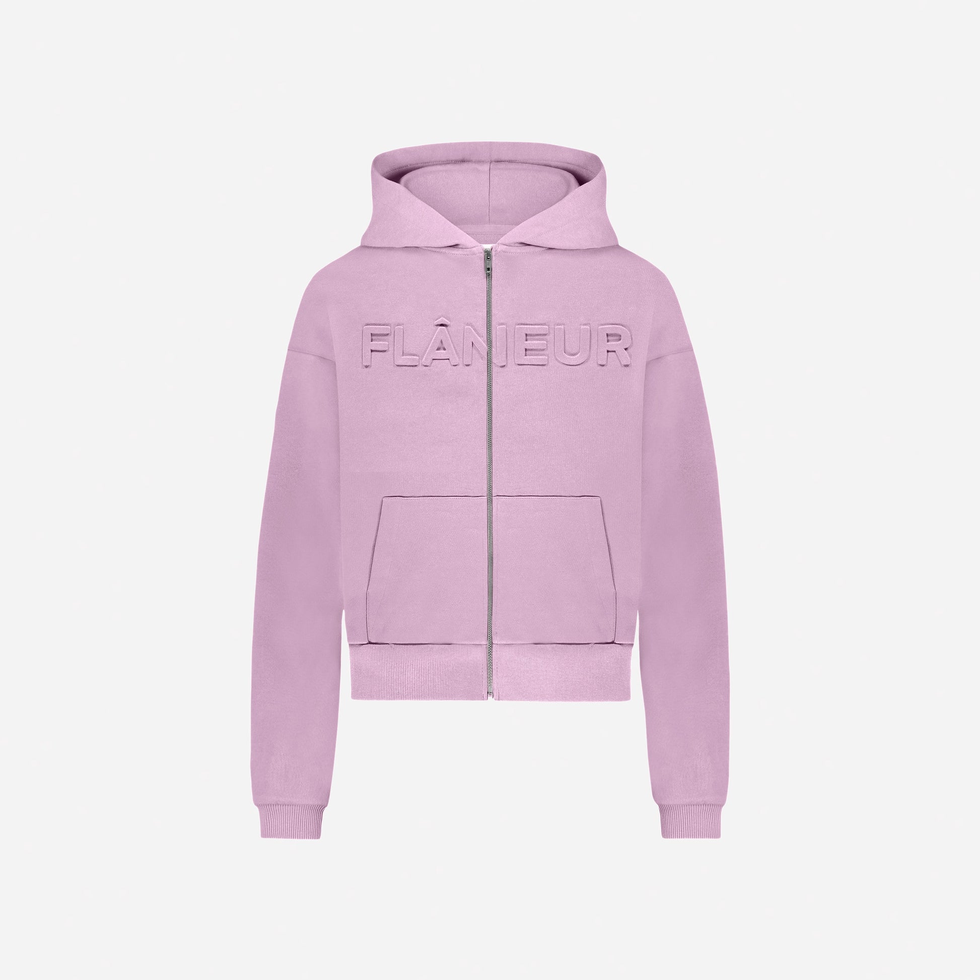 Embossed Zip-Up Hoodie Mauve