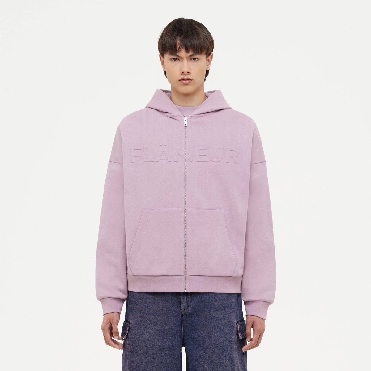 Embossed Zip-Up Hoodie | Mauve