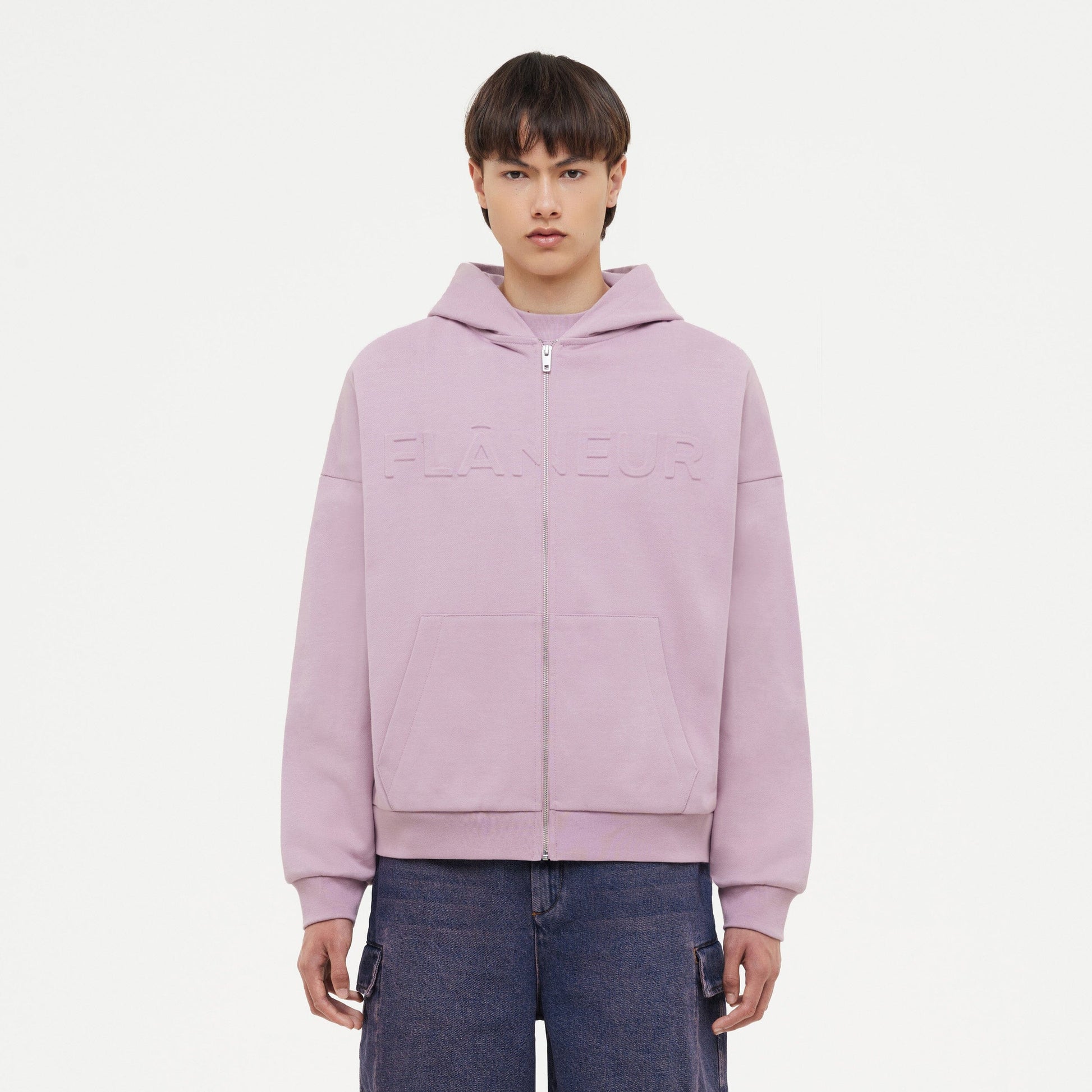 Embossed Zip-Up Hoodie Mauve