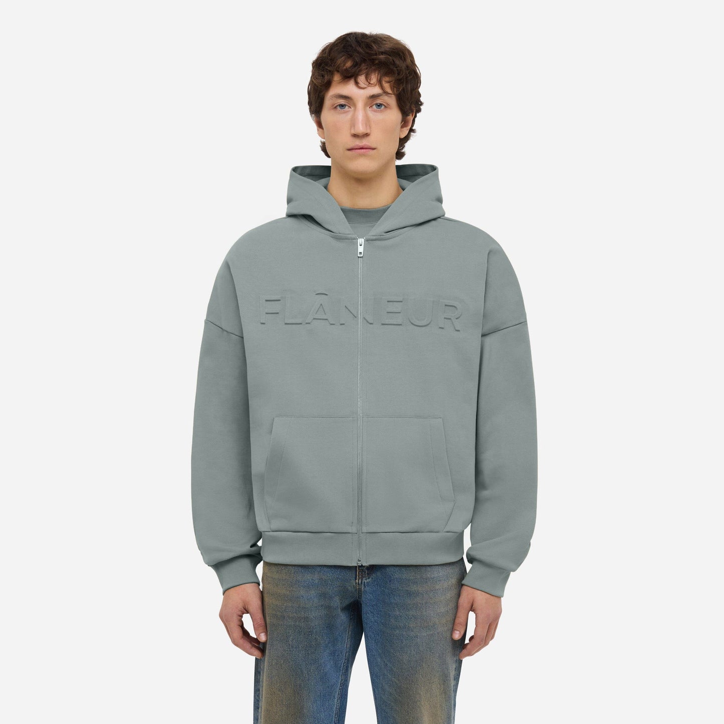 Embossed Zip-Up Hoodie | Midnight Blue