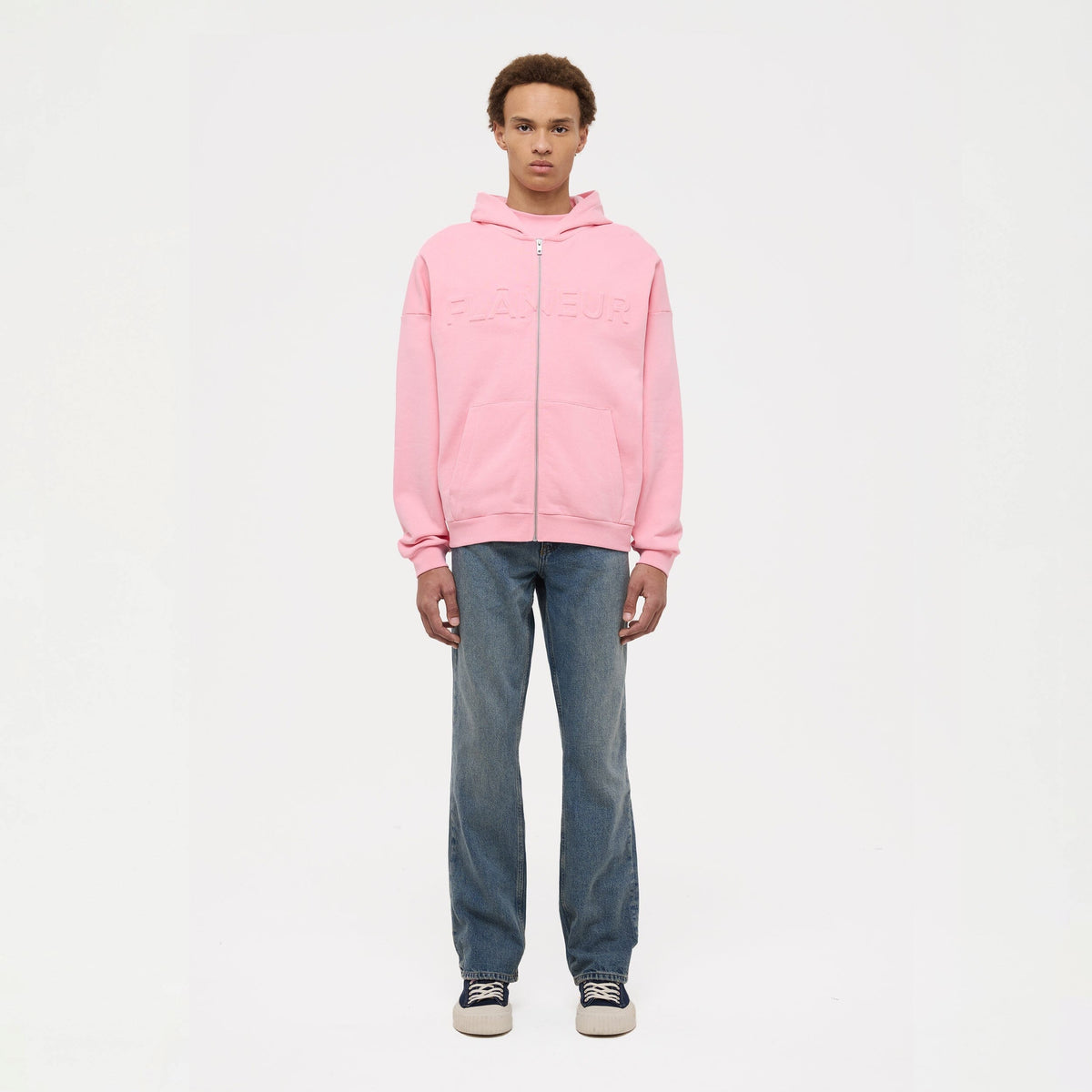 Embossed Zip-Up Hoodie | Pink