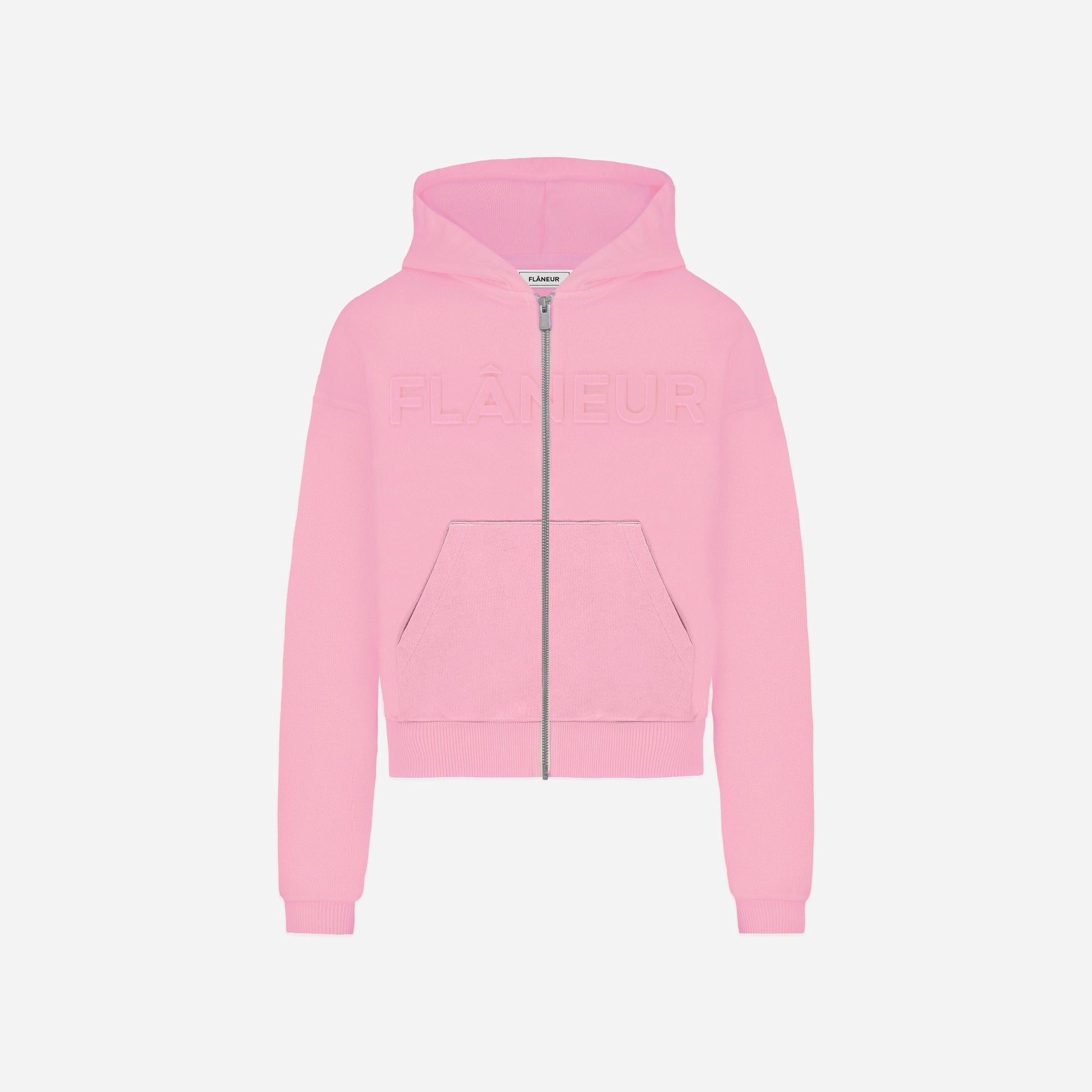 Embossed Zip-Up Hoodie Pink