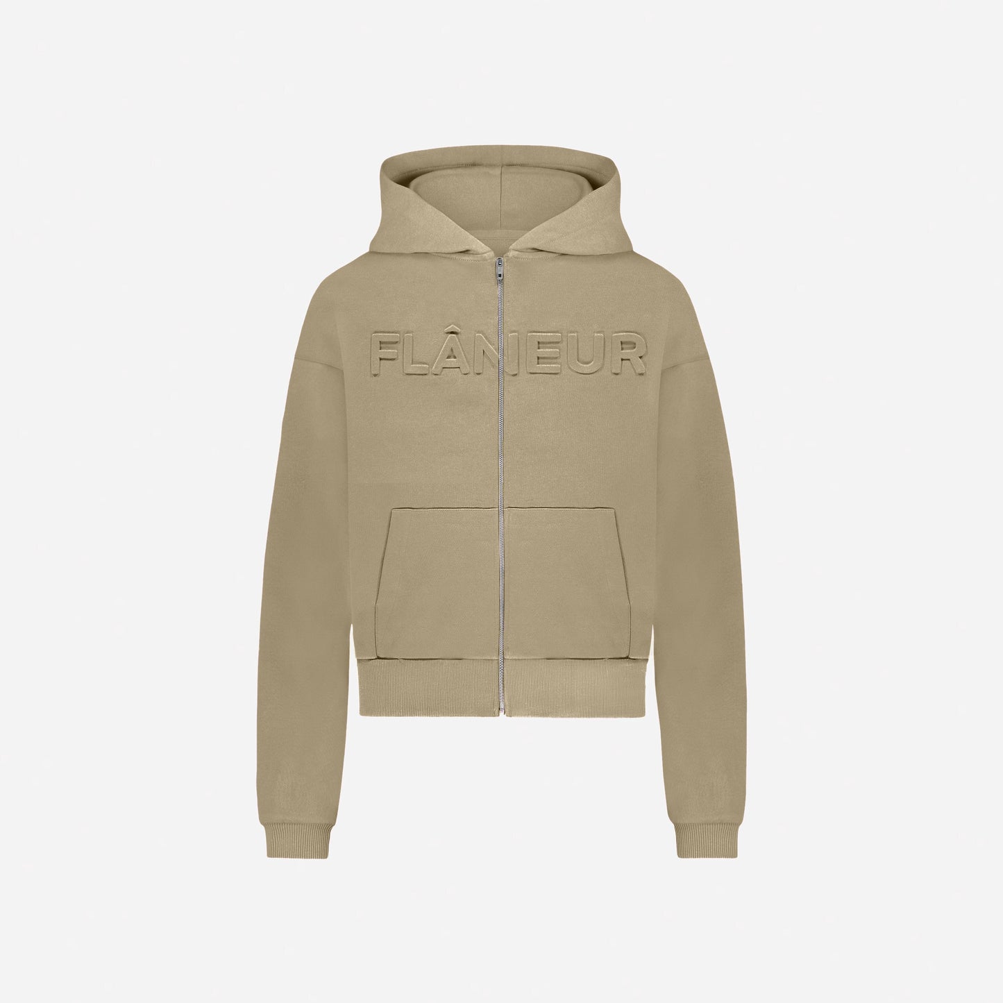 Embossed Zip-Up Hoodie | Sand