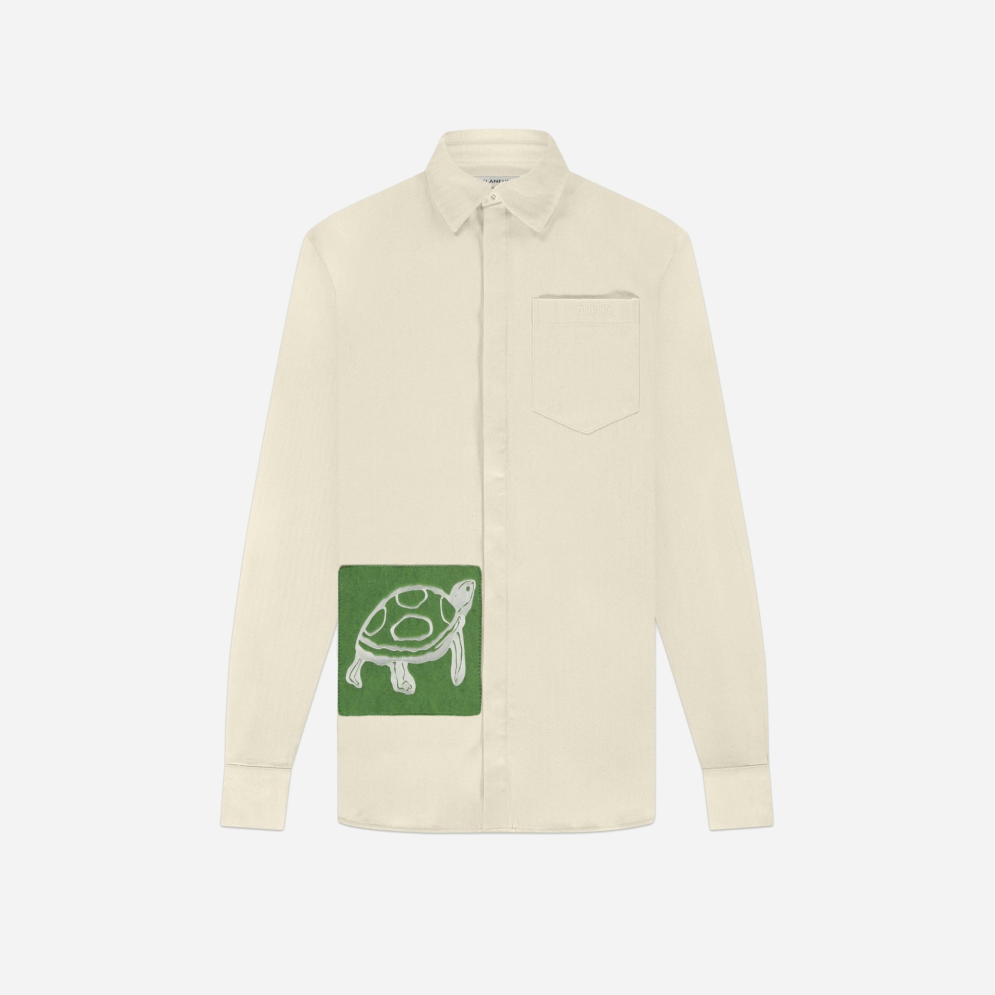 Embroidered Turtle Shirt Ecru