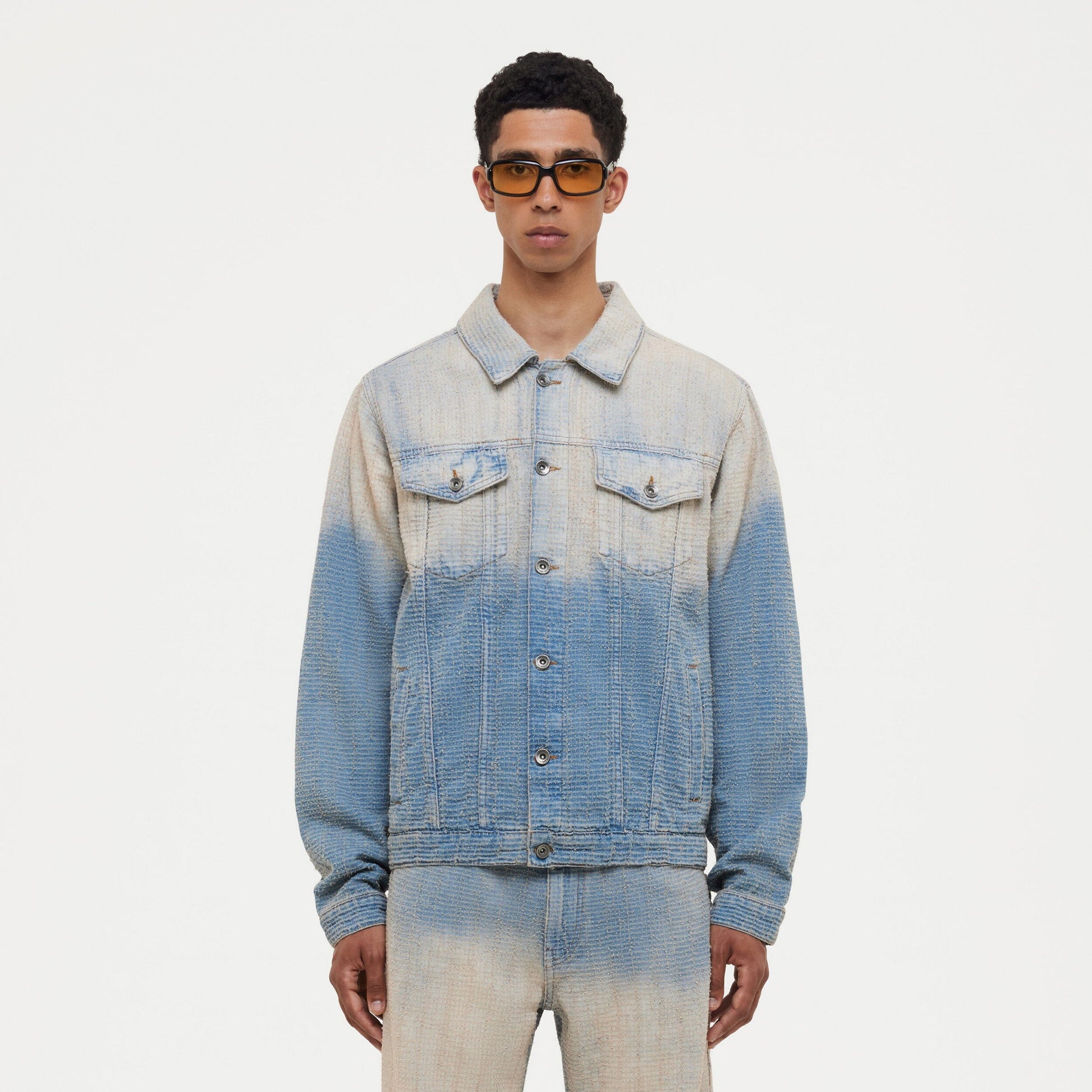 Faded Tweed Denim Jacket | Light Blue