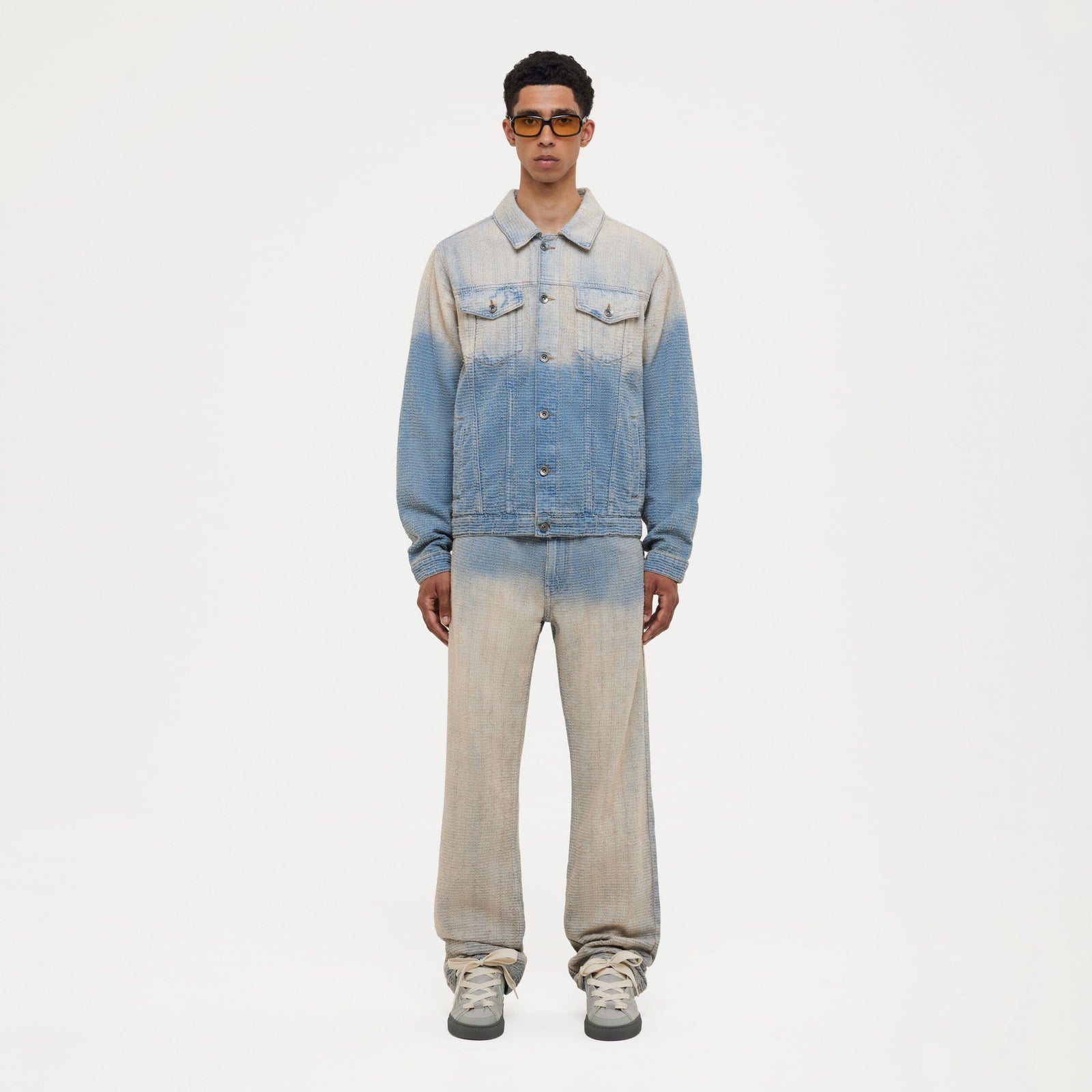 Faded Tweed Denim Jeans | Light Blue