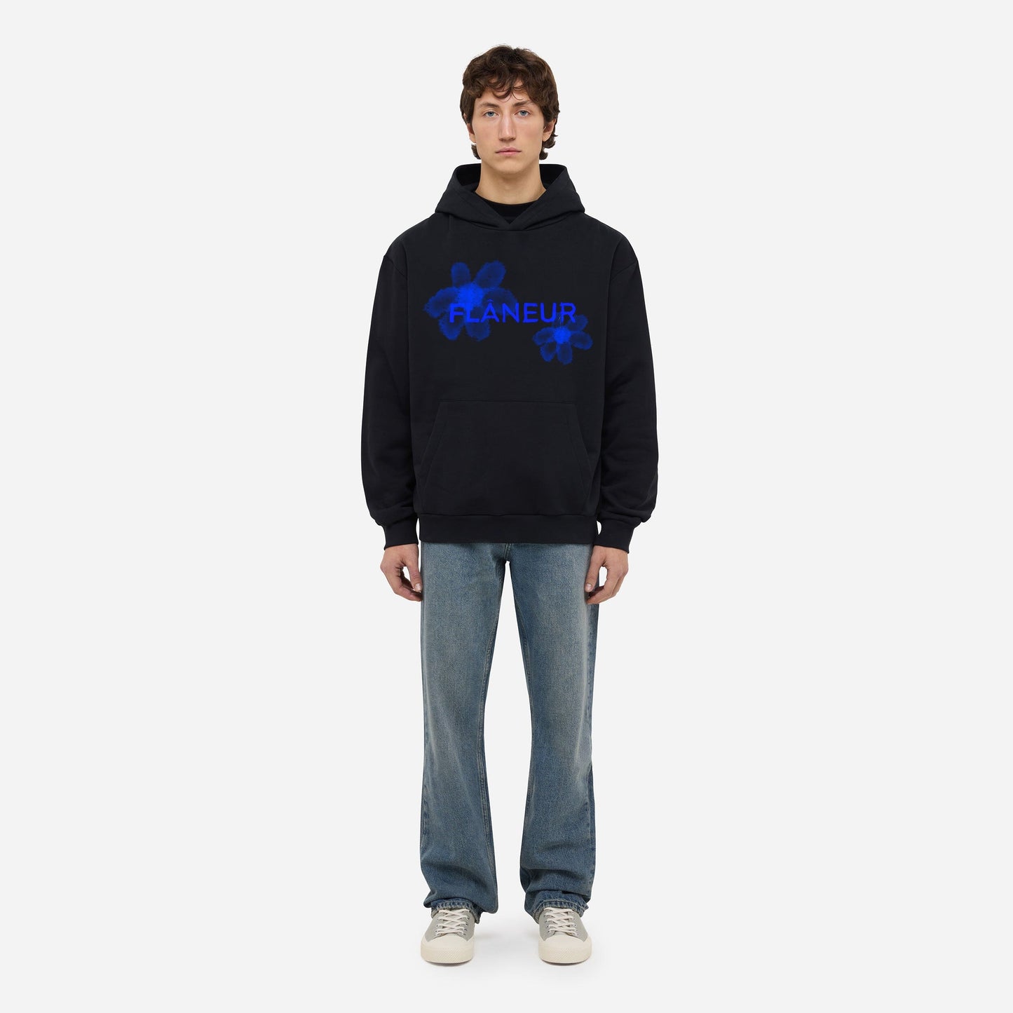 Floral Watercolor Hoodie Schwarz Blau