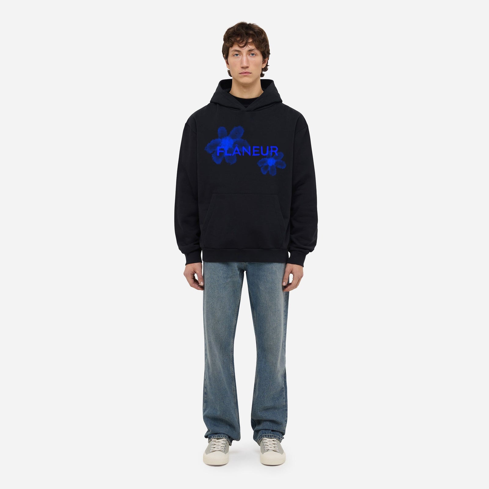 Floral Watercolor Hoodie | Black Blue