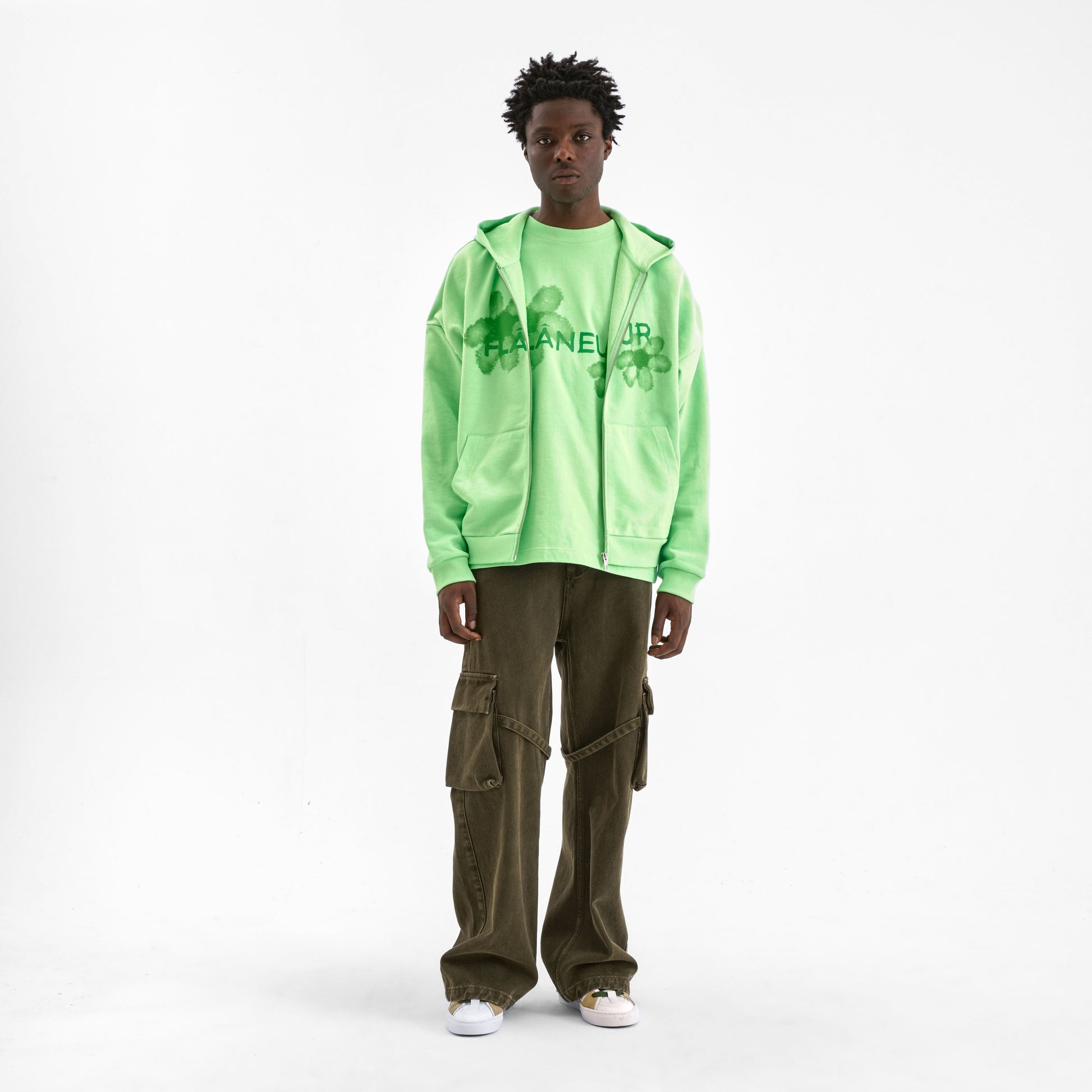 Floral Watercolor Zip-Up Hoodie | Green