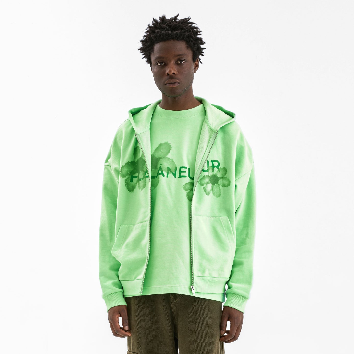 Floral Watercolor Zip-Up Hoodie | Green