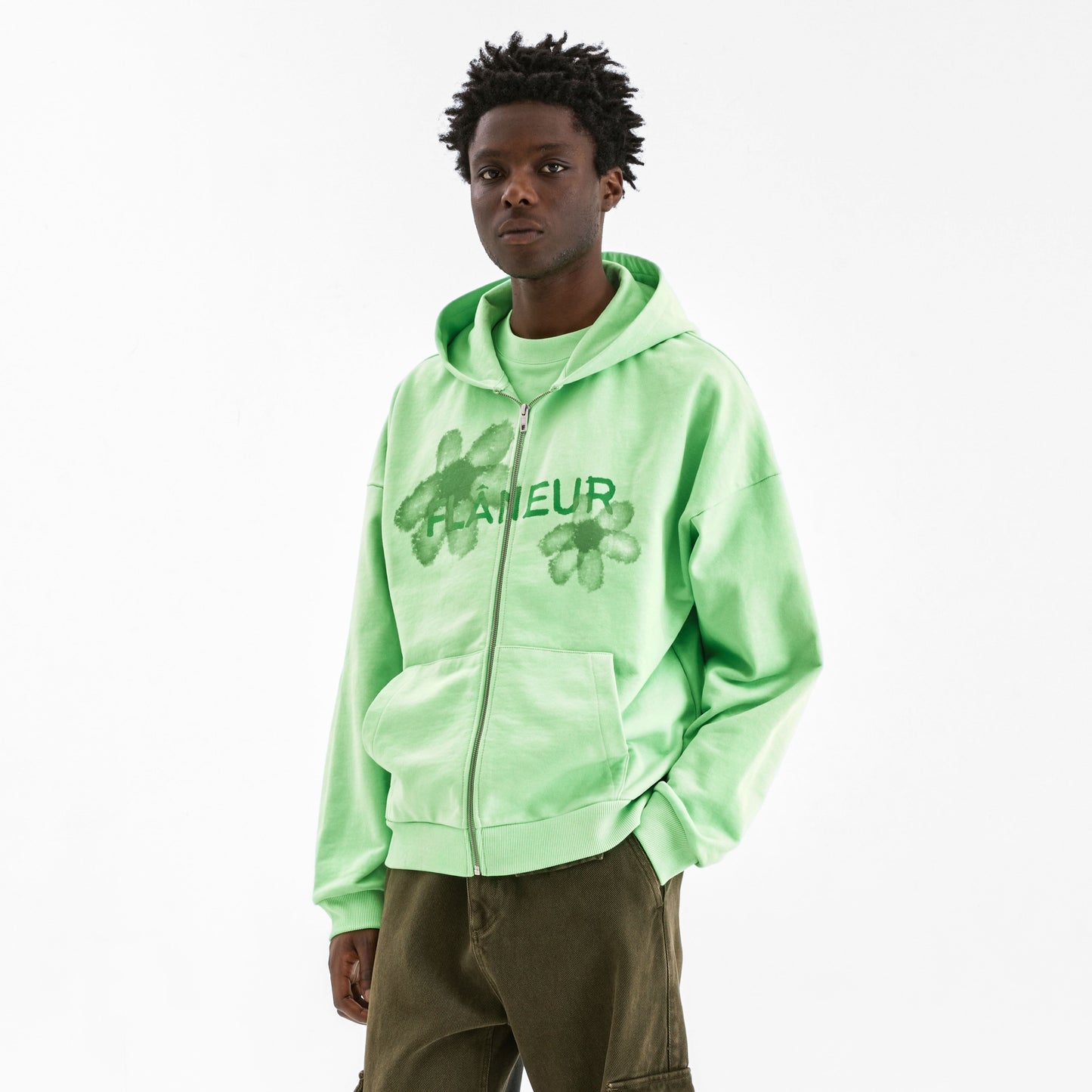 Floral Watercolor Zip-Up Hoodie | Green