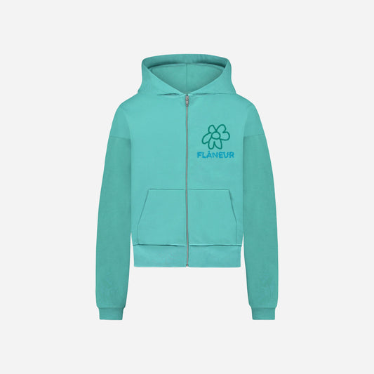 Flower Doodle Zip-up Hoodie Green