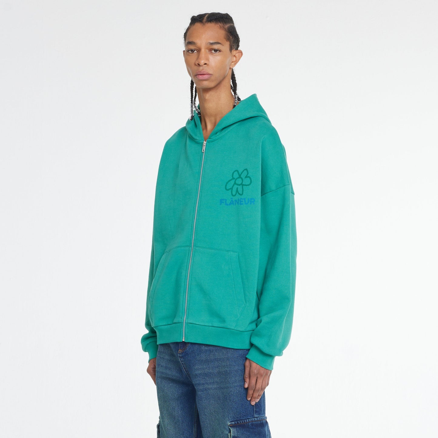 Flower Doodle Zip-up Hoodie Green