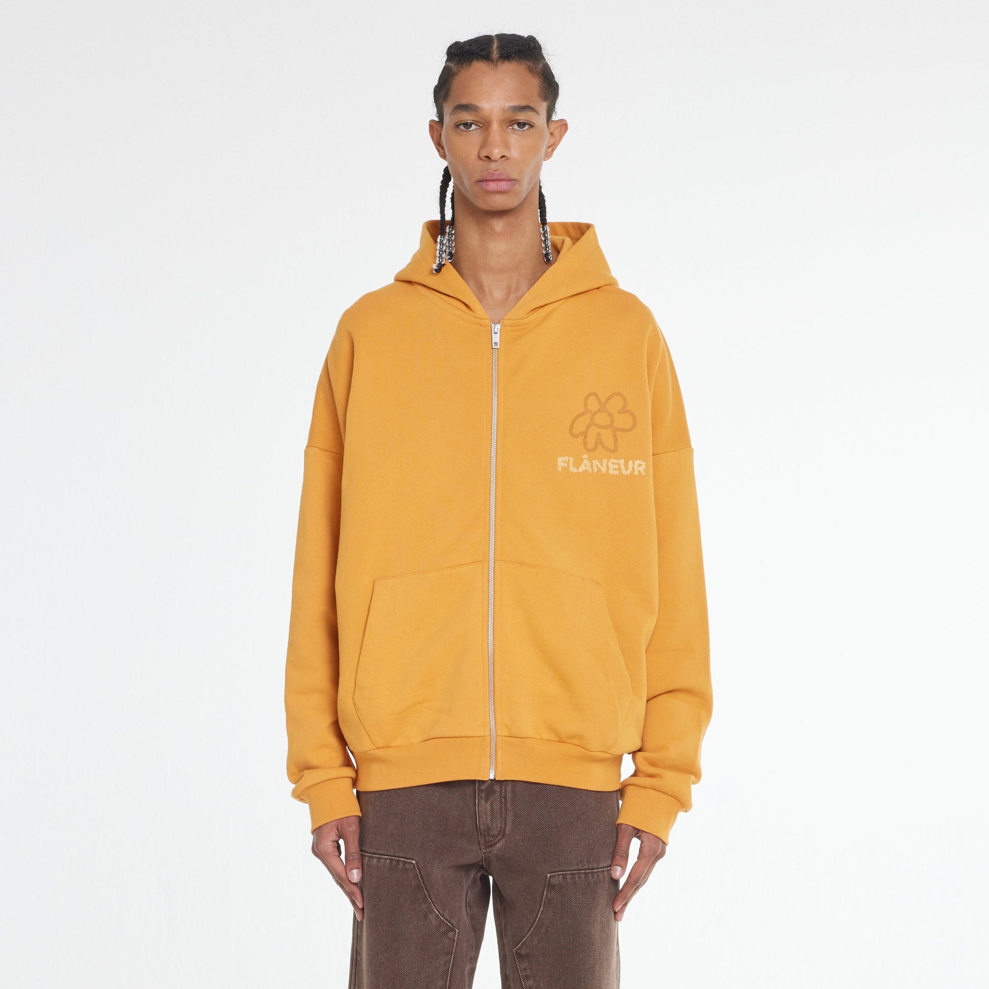 Flower Doodle Zip-up Hoodie Orange