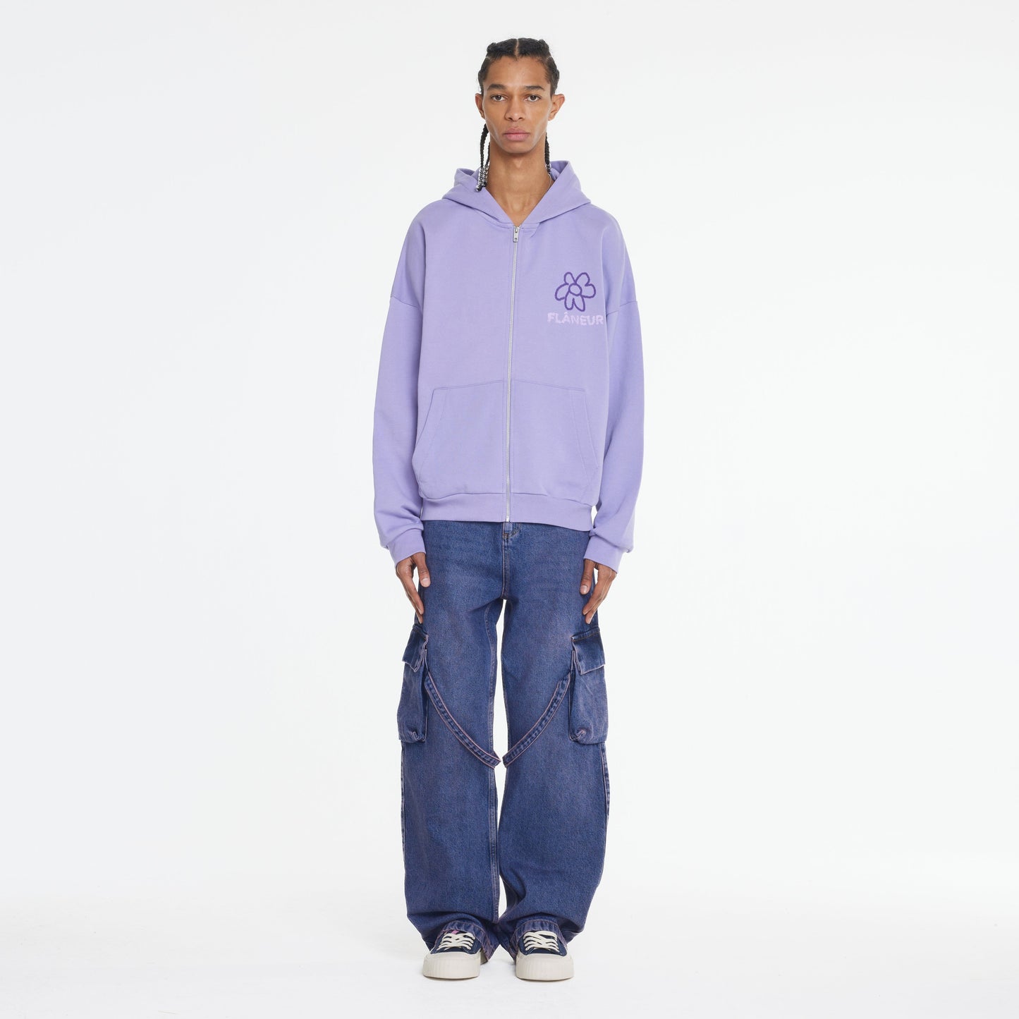 Flower Doodle Zip-up Hoodie Purple