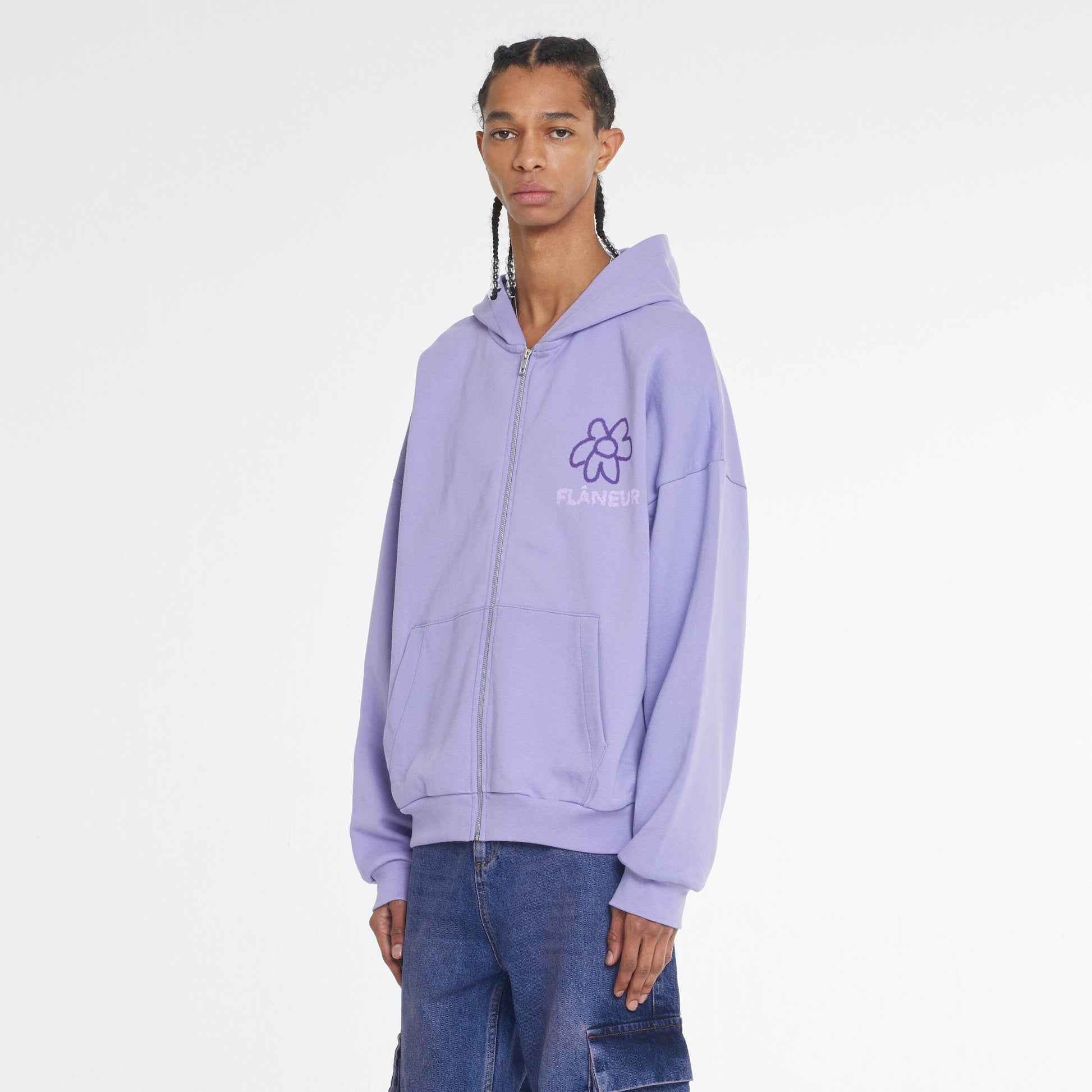 Flower Doodle Zip-up Hoodie Purple