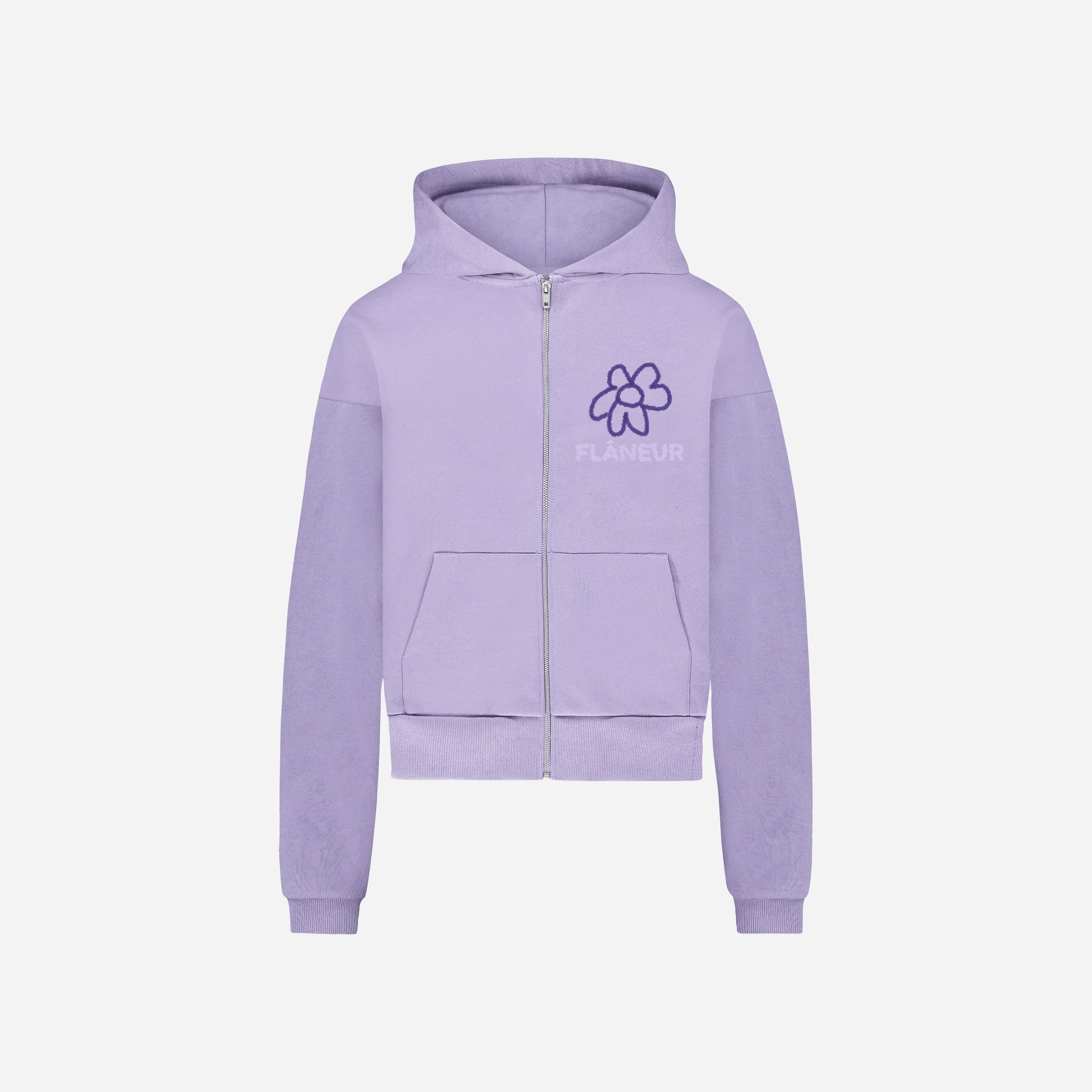 Flower Doodle Zip-up Hoodie Purple