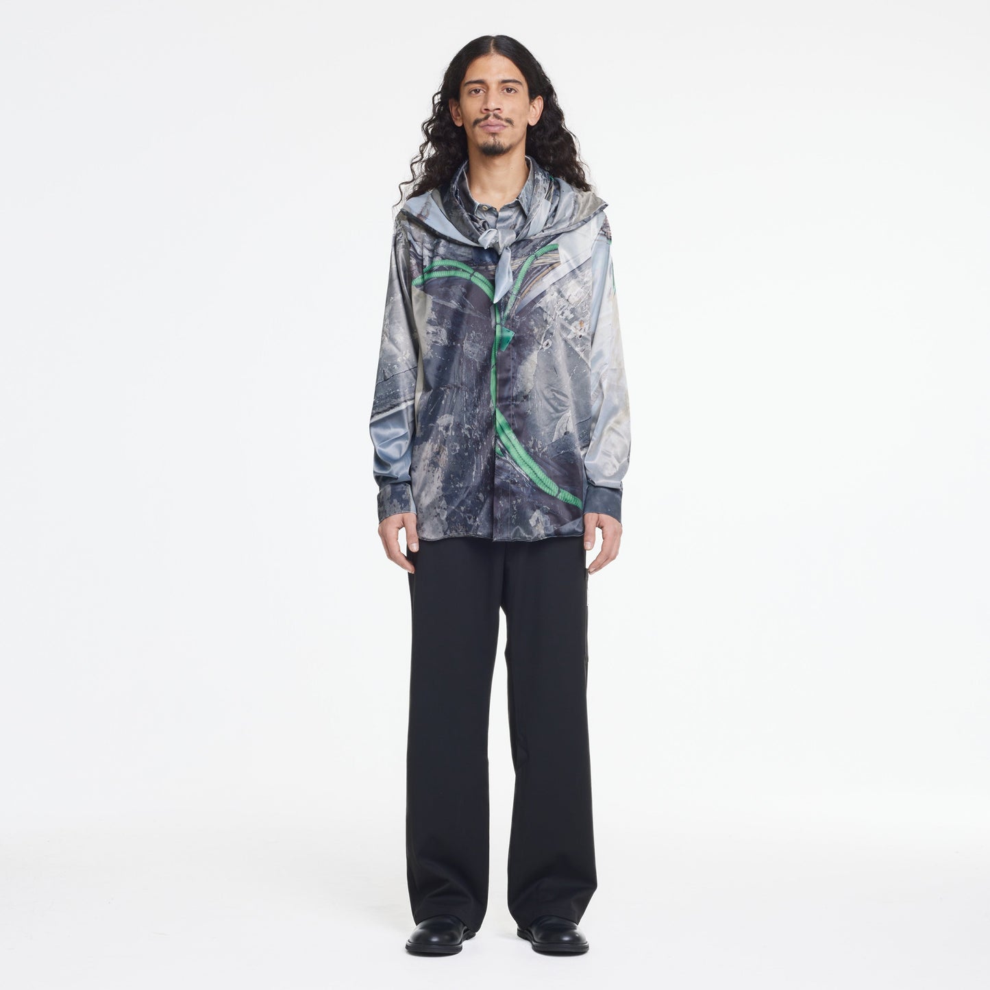 Hooded Street Image Viscose Shirt | Multi