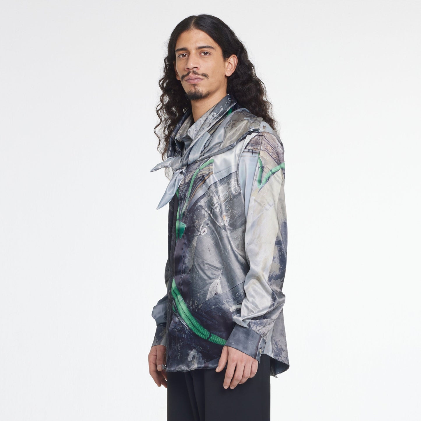 Hooded Street Image Viscose Shirt | Multi