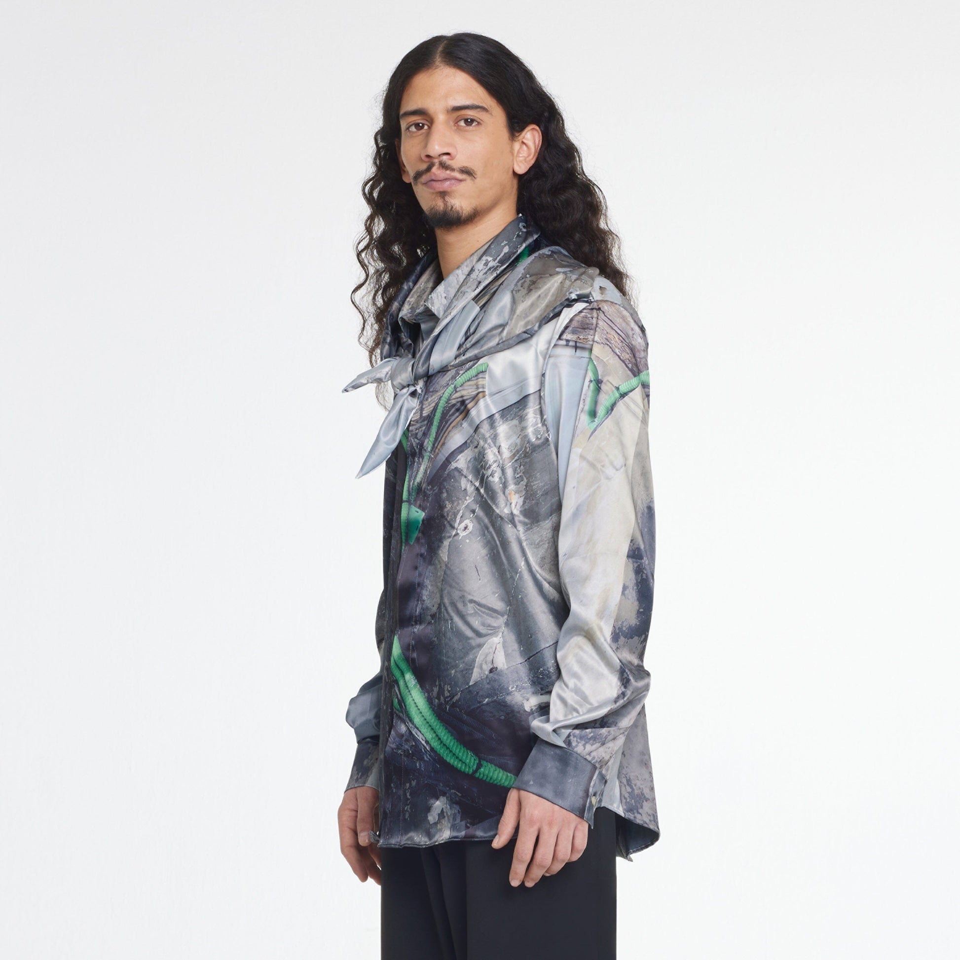 Hooded Street Image Viscose Shirt