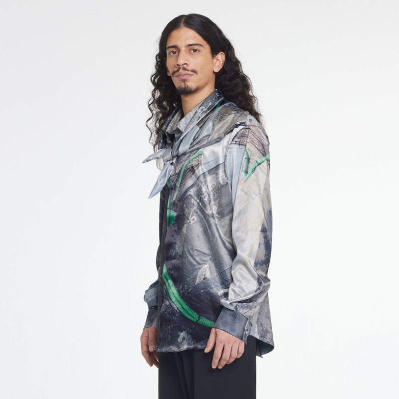 Hooded Street Image Viscose Shirt | Multi