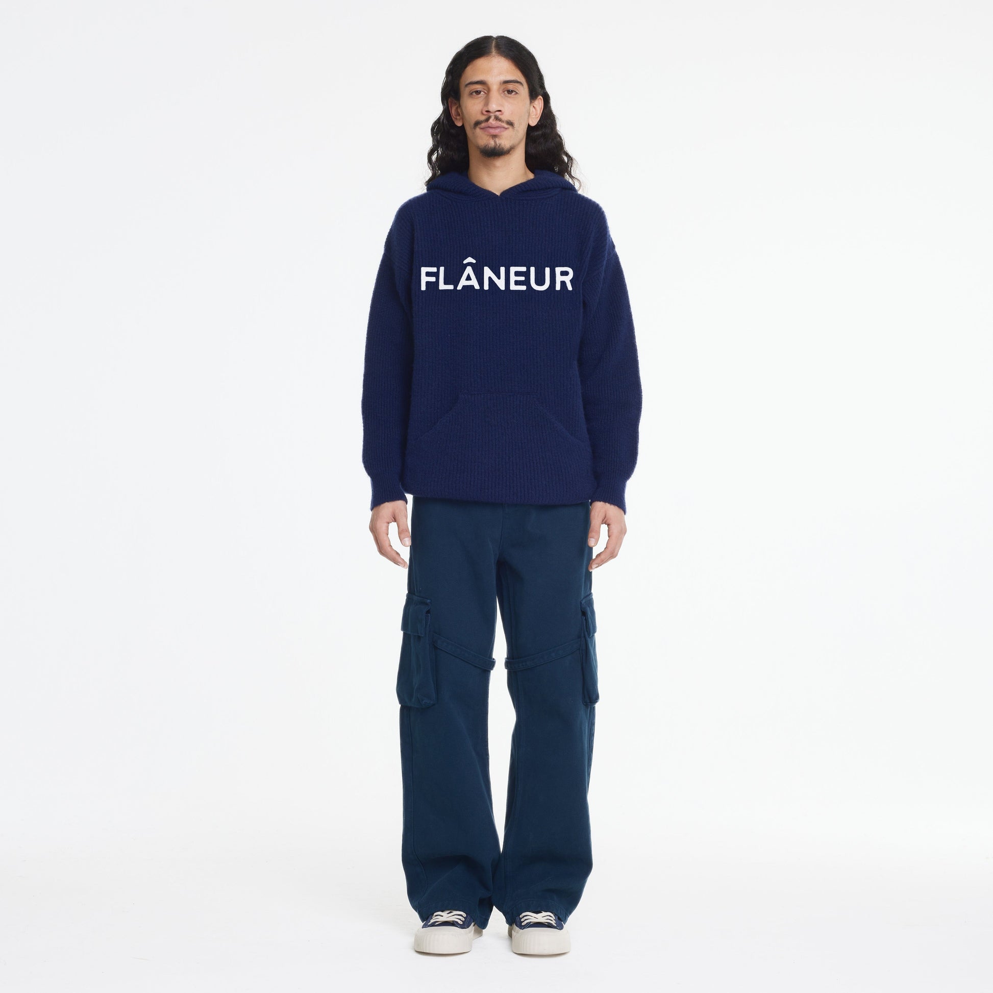 Knitted Logo Hoodie Navy