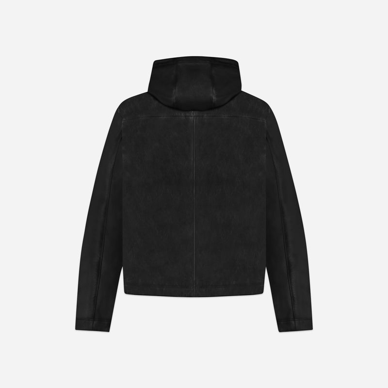 Leather Anorak Windbreaker | Black