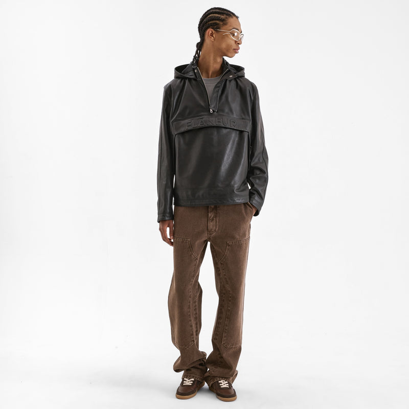 Leather Anorak Windbreaker | Black