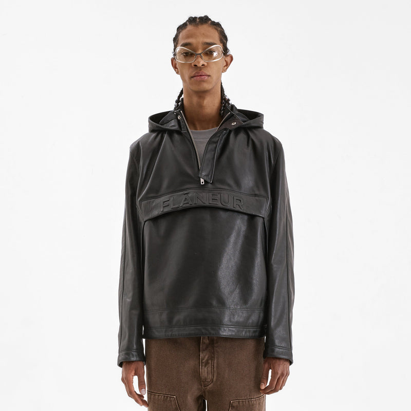 Leather Anorak Windbreaker | Black