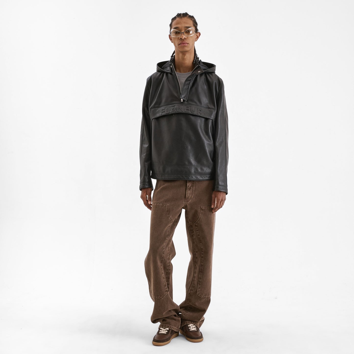Leather Anorak Windbreaker | Black