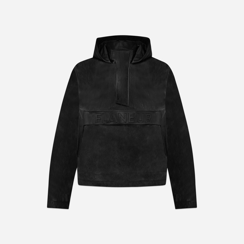 Leather Anorak Windbreaker | Black