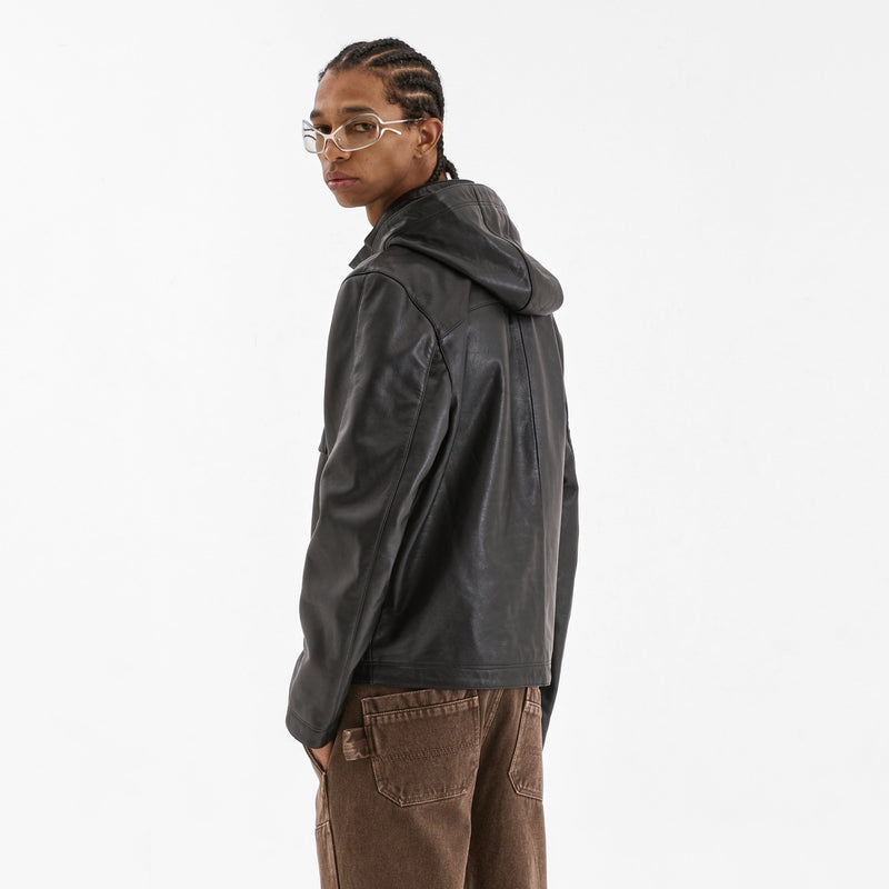 Leather Anorak Windbreaker | Black