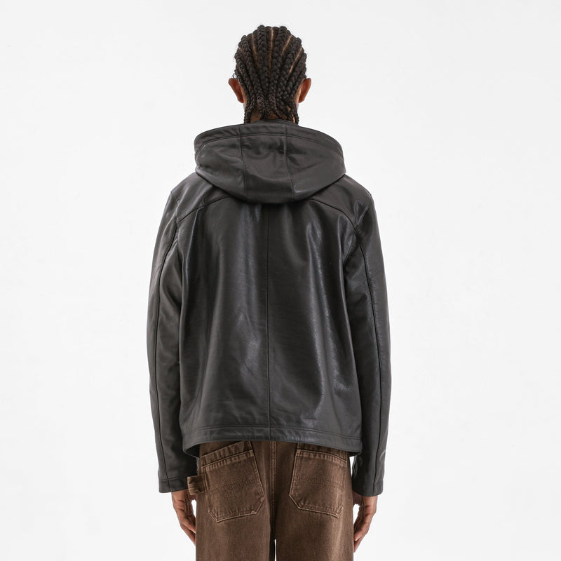 Leather Anorak Windbreaker | Black