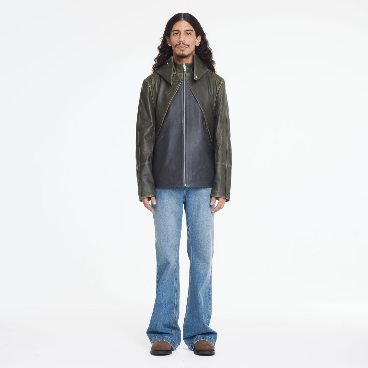 Balaclava Leder Jacke | Green/Brown