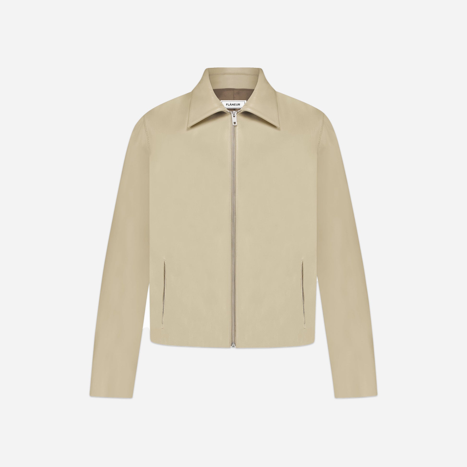 Leather Blouson Worker Jacket Beige