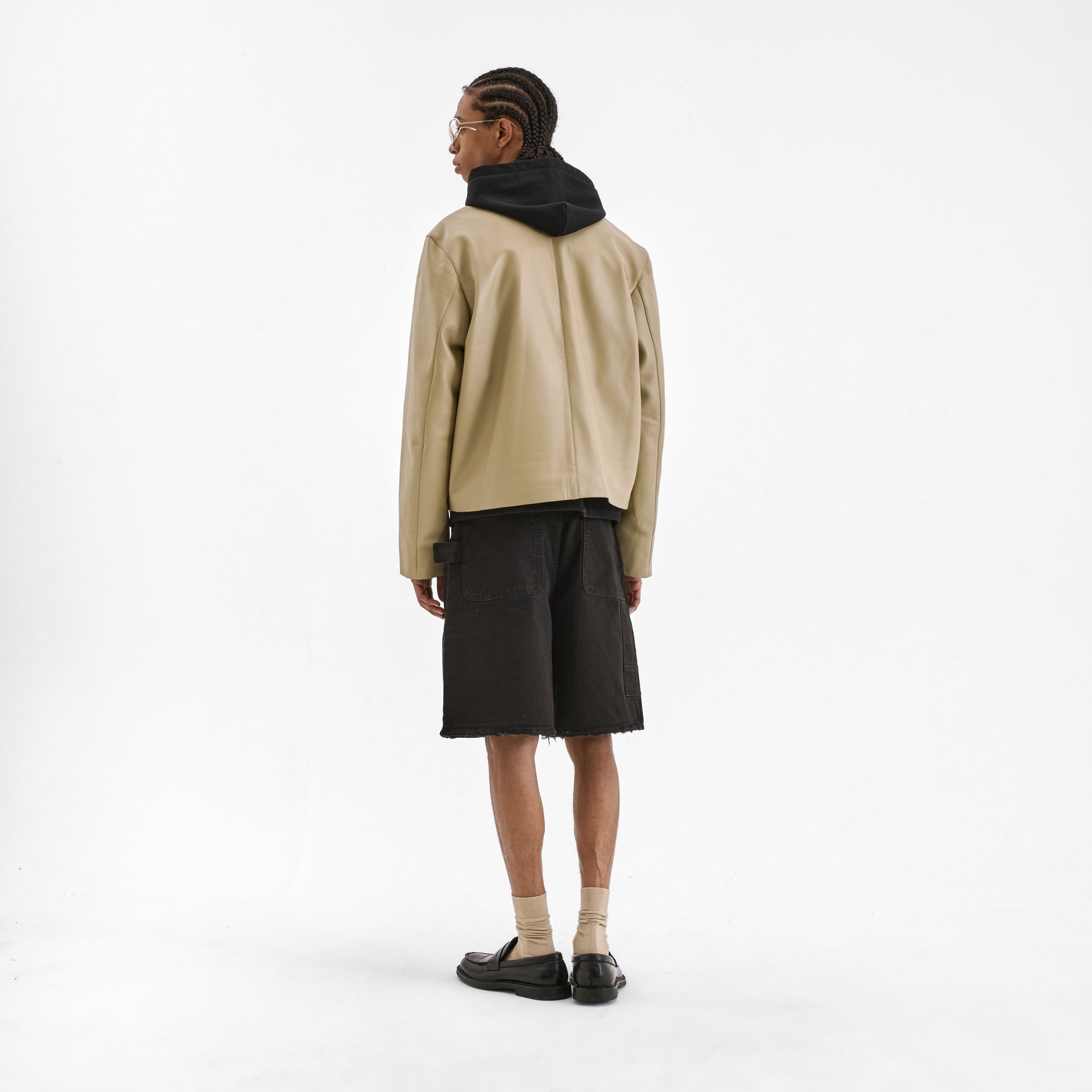 Leather Blouson Worker Jacket | Beige