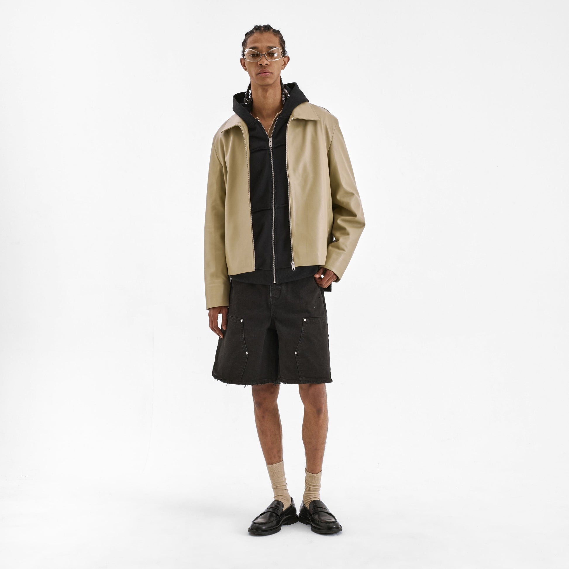Leather Blouson Worker Jacket | Beige