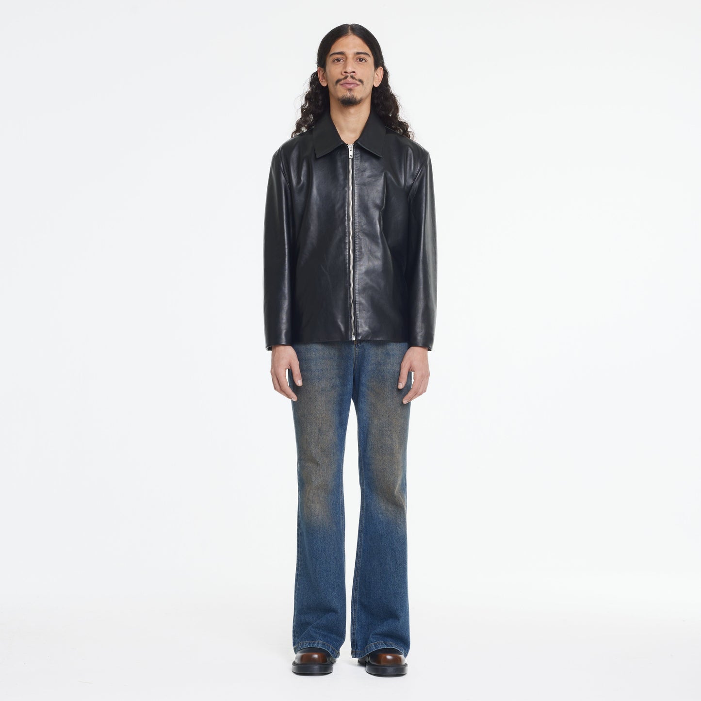 Leather Blouson Worker Jacket Black