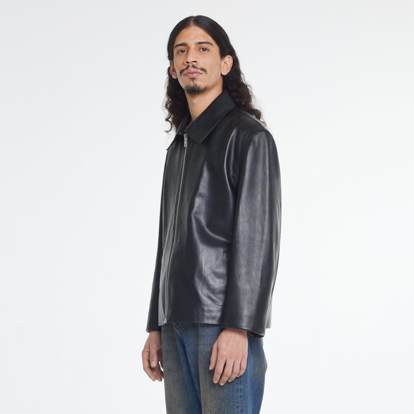 Leather Blouson Worker Jacket Black