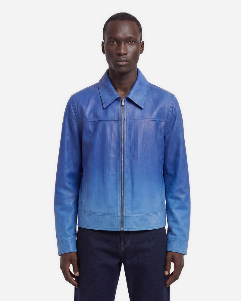Leather Moto Jacket | Faded Blue