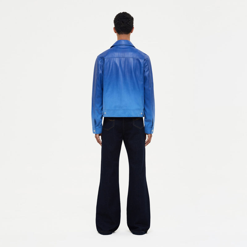 Leather Moto Jacket | Faded Blue