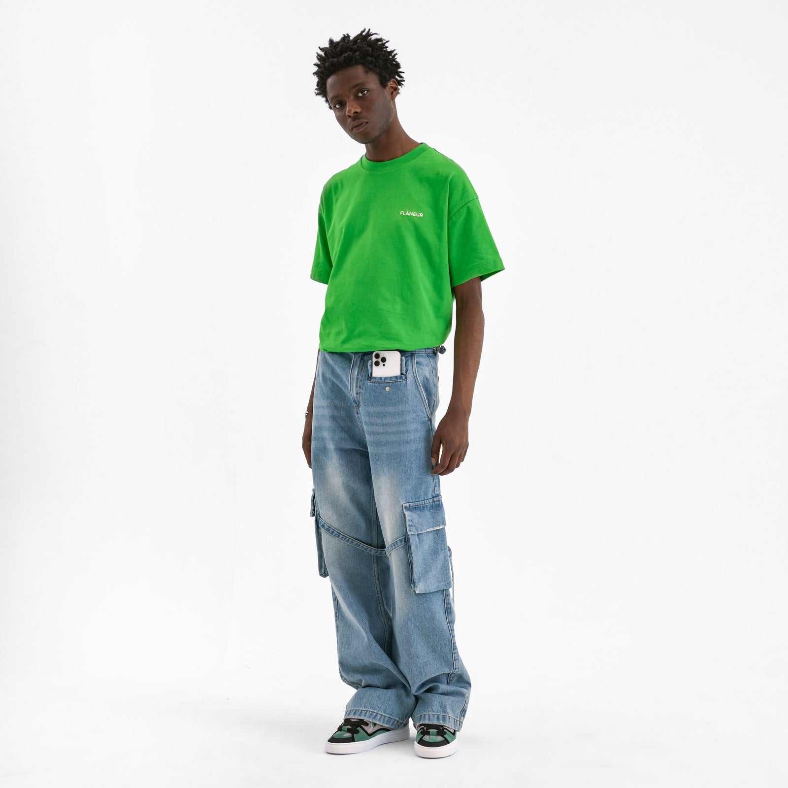 Phone Pocket Cargo Pants | Light Blue Denim