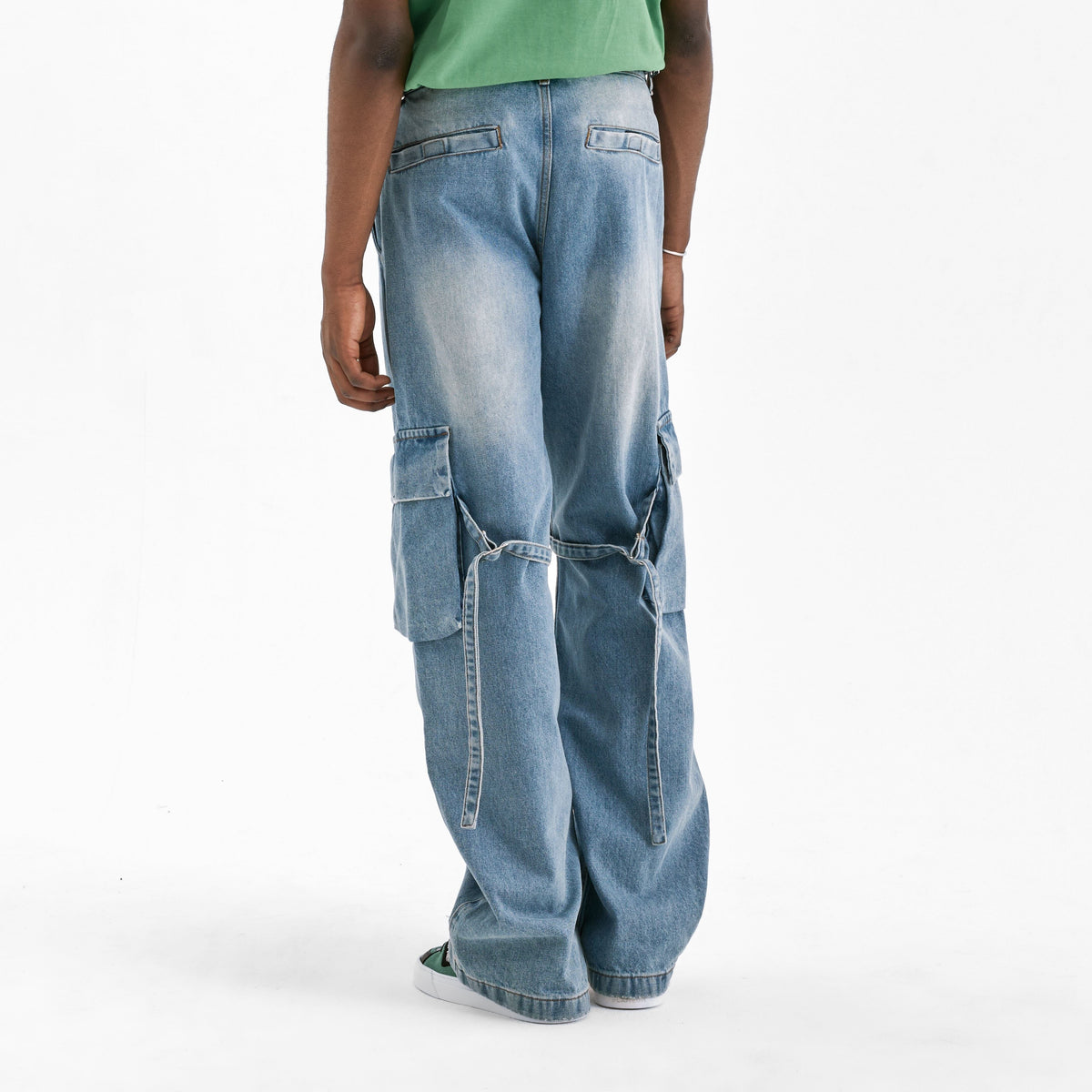 Phone Pocket Cargo Pants | Light Blue Denim