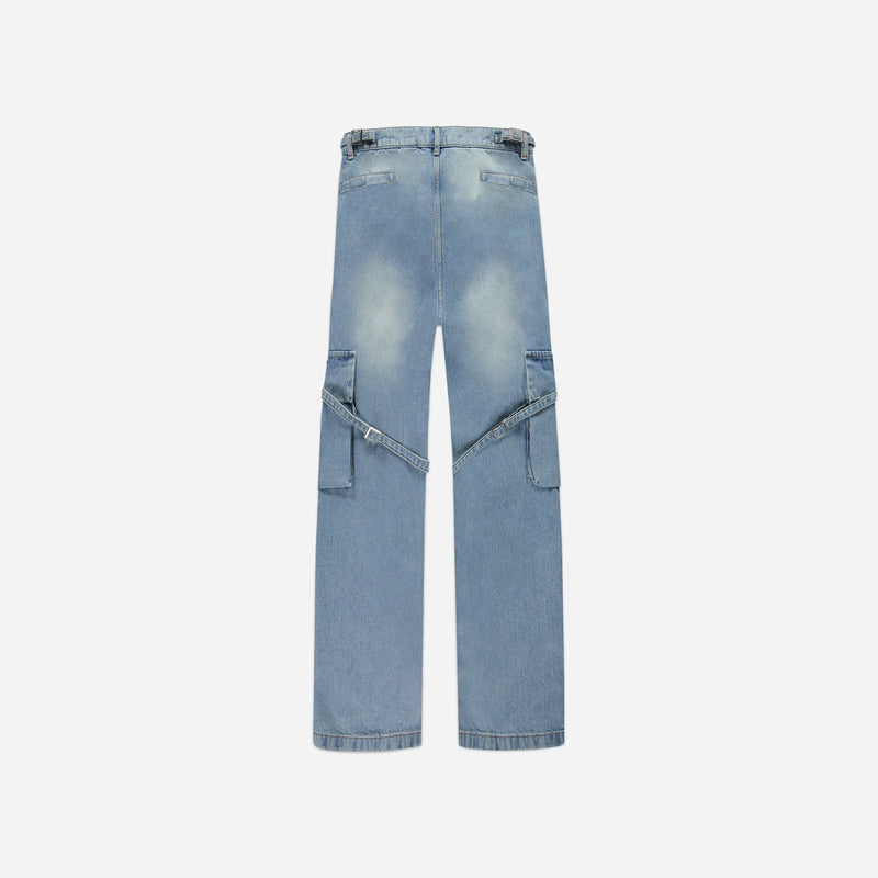 Phone Pocket Cargo Pants | Light Blue Denim