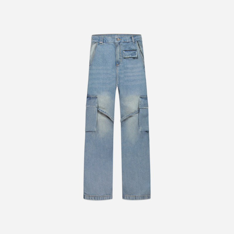 Phone Pocket Cargo Pants | Light Blue Denim