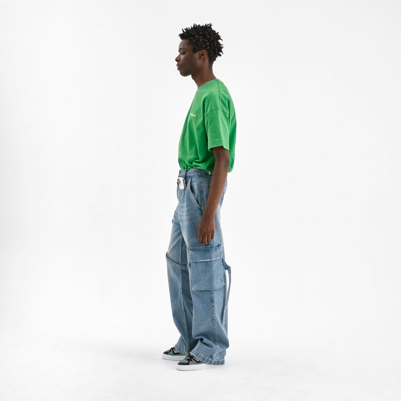 Phone Pocket Cargo Pants | Light Blue Denim