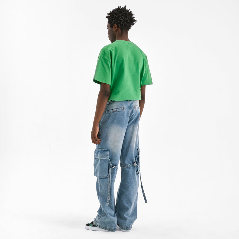 Phone Pocket Cargo Pants | Light Blue Denim