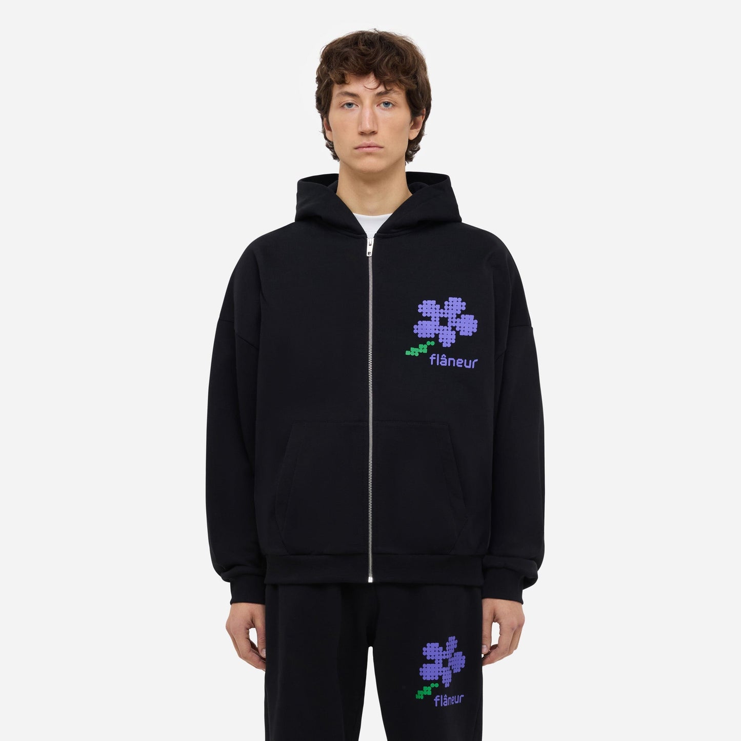 Pixel Flower Zip-Up | Black