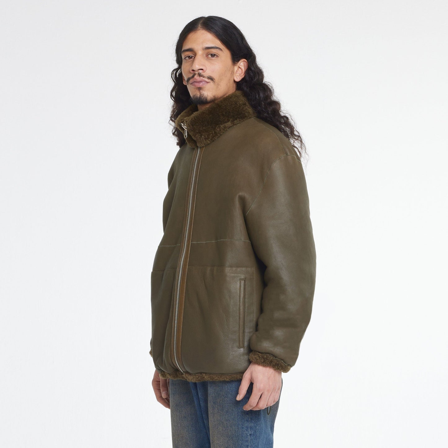 Reversible Shearling Jacket Green